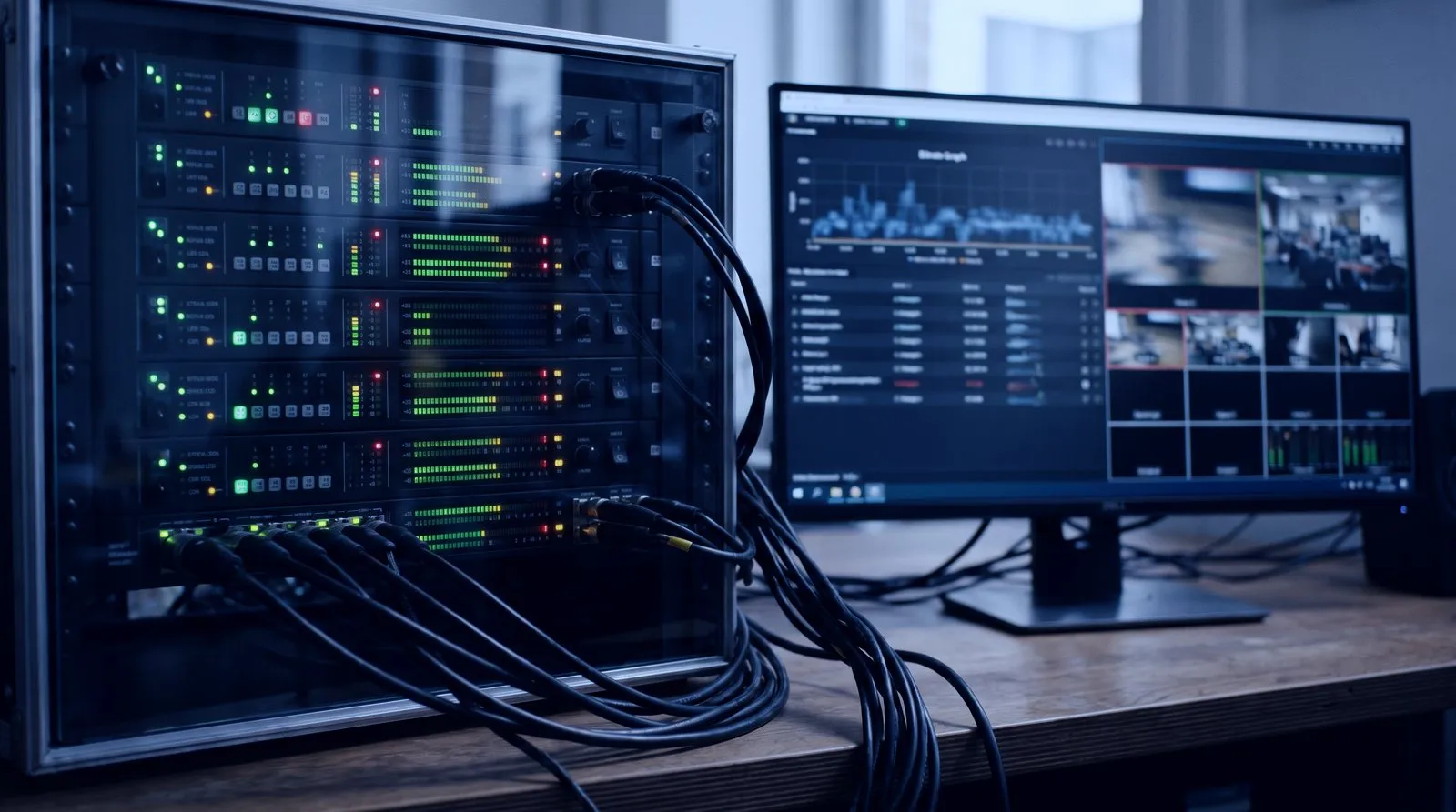 Live streaming control position with encoders and monitors